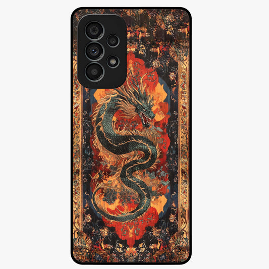 Inferno Dragon Soul Glass Case showing flat back view with fiery dragon artwork and glossy glass finish.