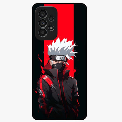 Kakashi Scarlet Shadow Glass Case showing flat back view with powerful anime ninja artwork and glossy glass finish.