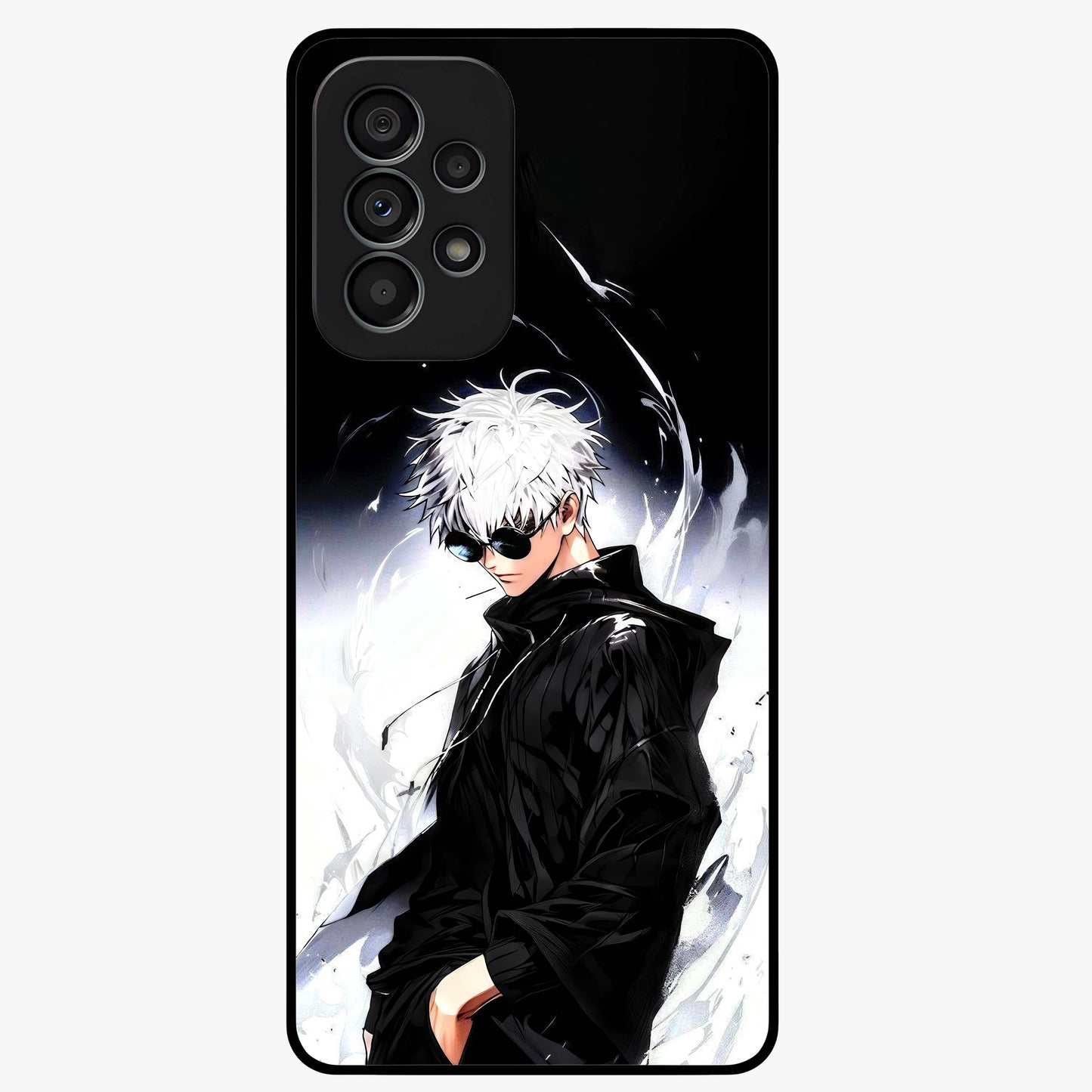 Limitless Shadow King Glass Case showing flat back view with powerful shadow warrior artwork and glossy glass finish.