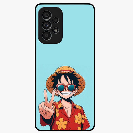 Luffy Summer Anime Vibe Glass Case showing flat back view with vibrant anime character artwork and glossy glass finish.