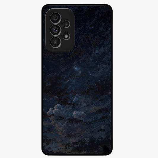 Lunar Veil Silence Glass Case showing flat back view with mystical moon veil artwork and glossy glass finish.
