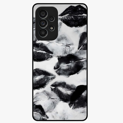 Midnight Kiss Marks Glass Case showing flat back view with lipstick kiss mark artwork and glossy glass finish.
