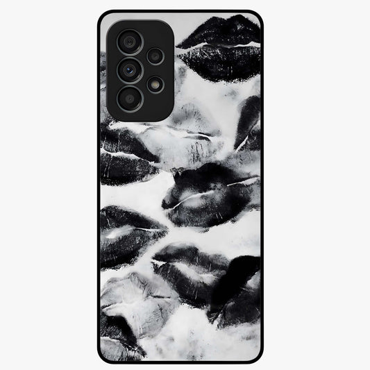 Midnight Kiss Marks Glass Case showing flat back view with lipstick kiss mark artwork and glossy glass finish.