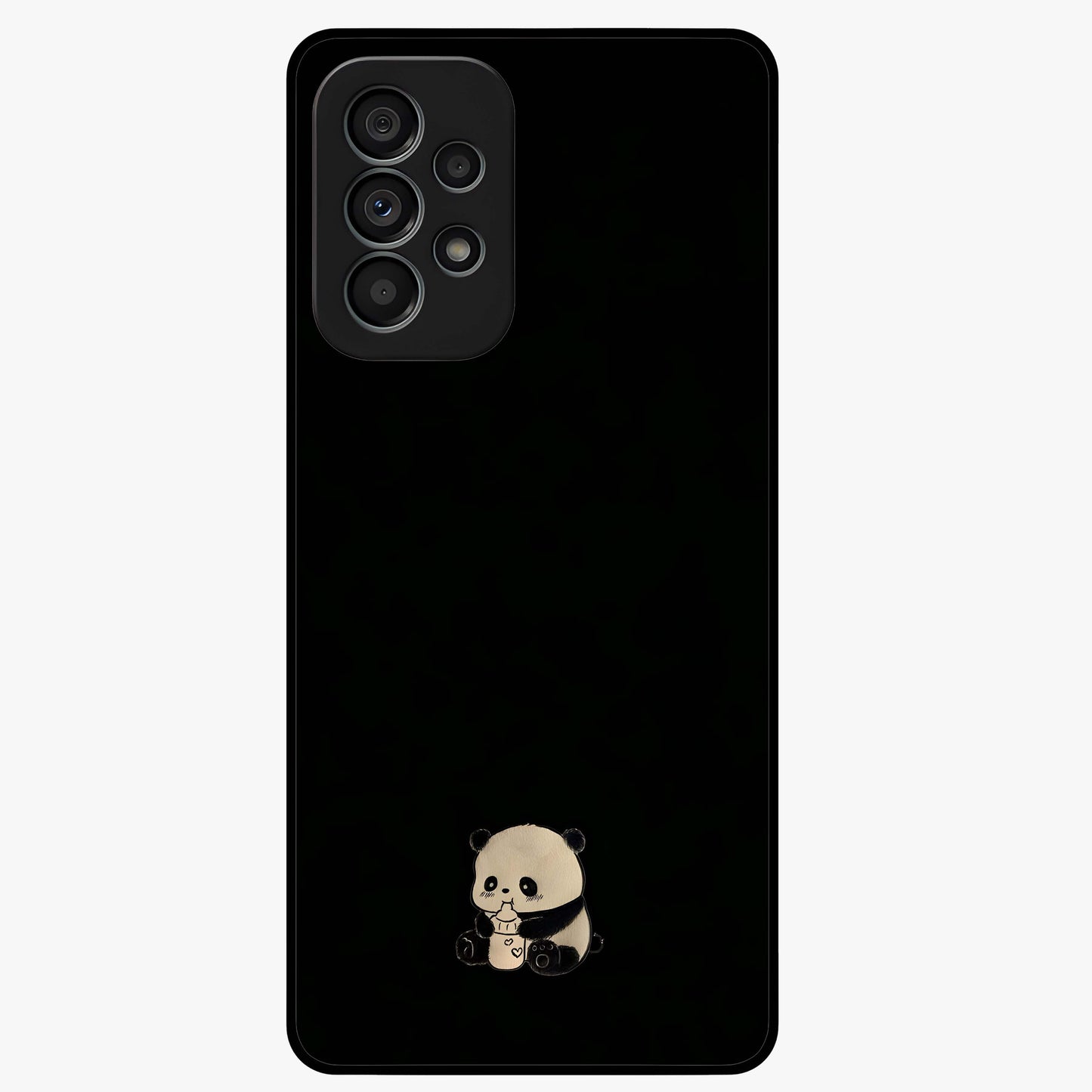 Midnight Panda Love Glass Case showing flat back view with cute panda themed artwork and glossy glass finish.