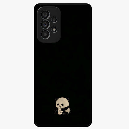 Midnight Panda Love Glass Case showing flat back view with cute panda themed artwork and glossy glass finish.