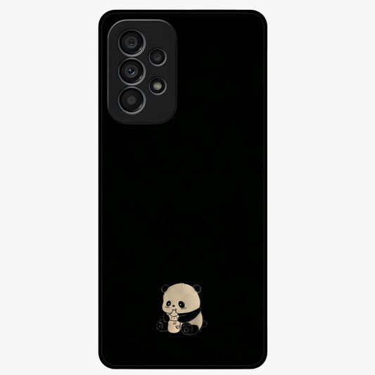 Midnight Panda Love Glass Case showing flat back view with cute panda themed artwork and glossy glass finish.