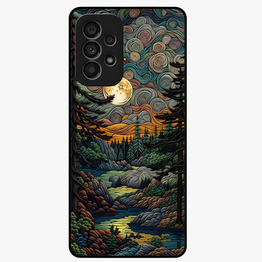 Moonlight Forest Dream Glass Case showing flat back view with mystical forest moonlight artwork and glossy glass finish.