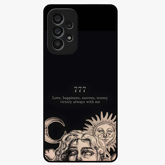 Mystic Victory Aura Glass Case showing flat back view with victory symbol artwork and glossy glass finish.
