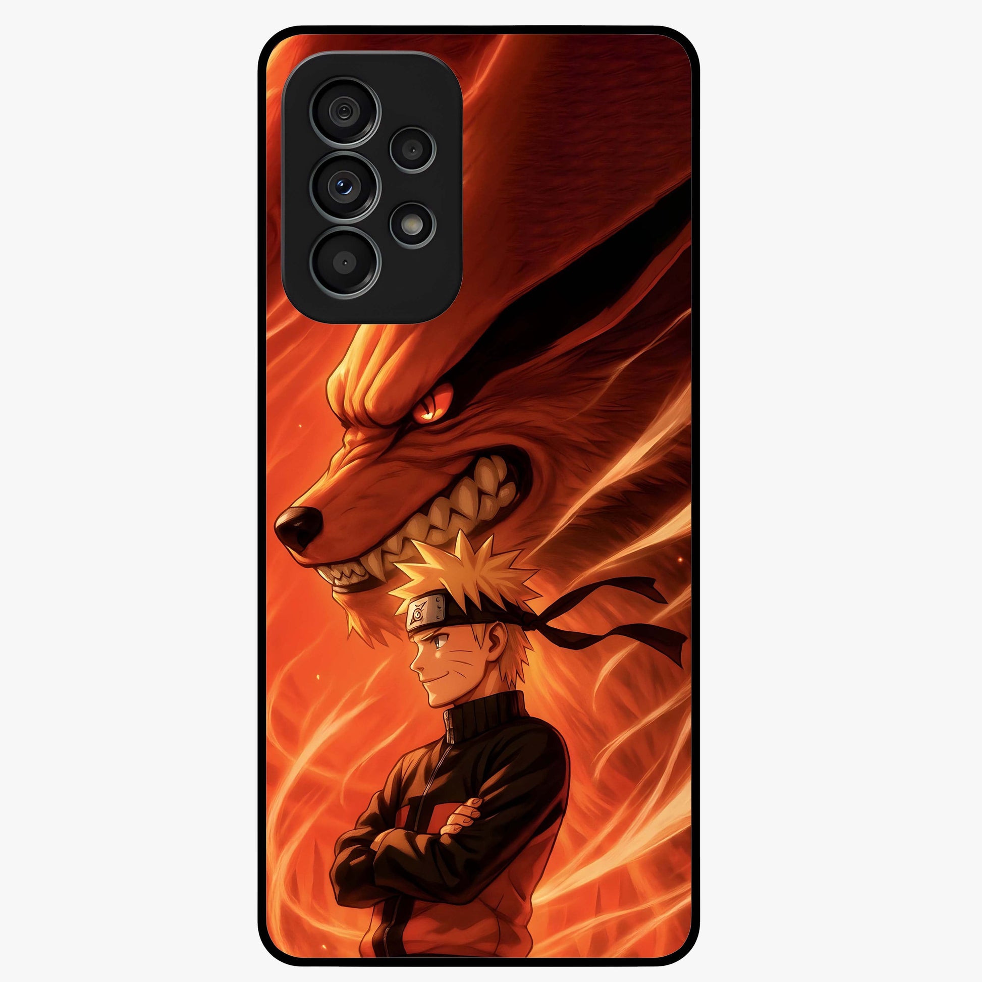 Nine Tails Legacy Glass Case showing flat back view with powerful nine-tailed fox inspired artwork and glossy glass finish.