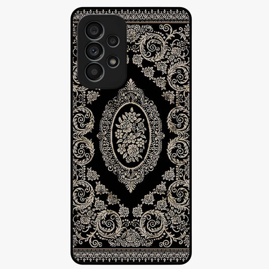 Noir Bloom Elegance Glass Case showing flat back view with elegant dark floral artwork and glossy glass finish.