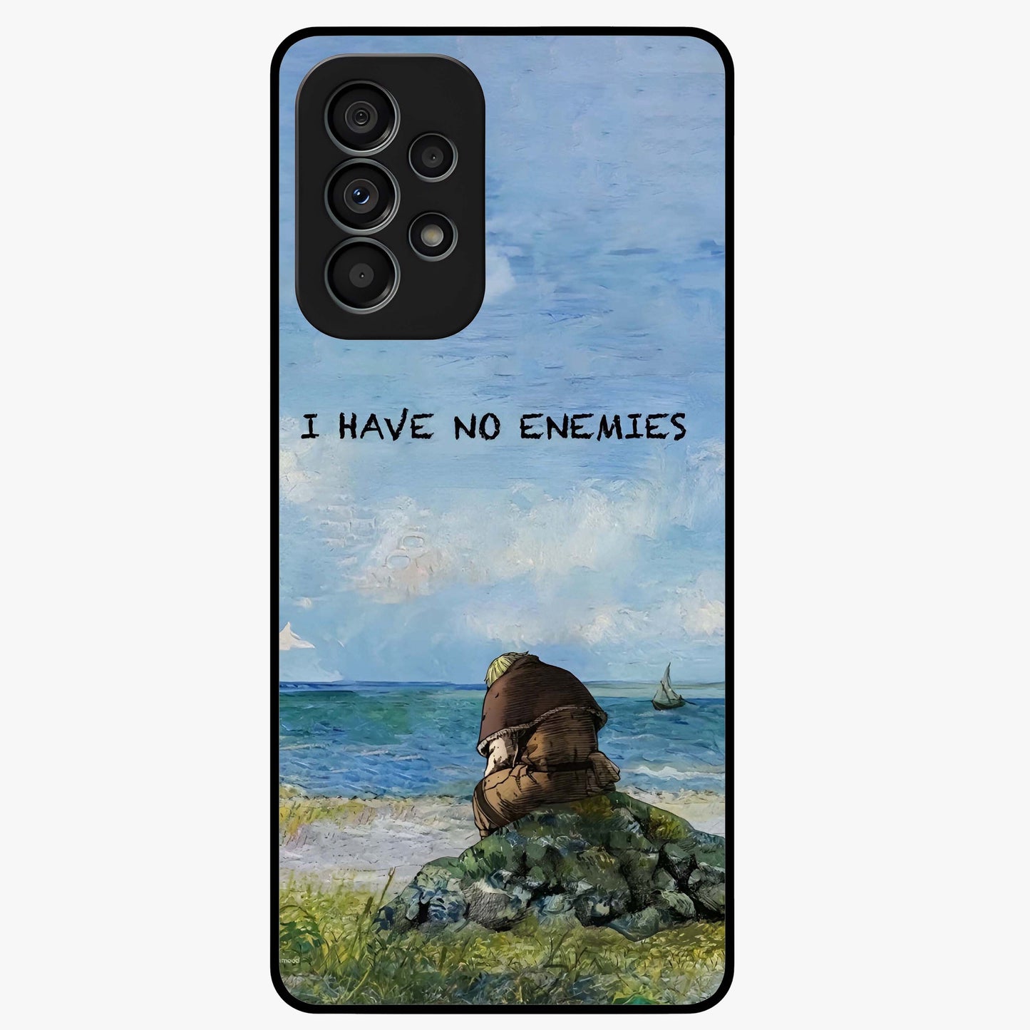 Peace Beyond War Glass Case showing flat back view with symbolic peace themed artwork and glossy glass finish.