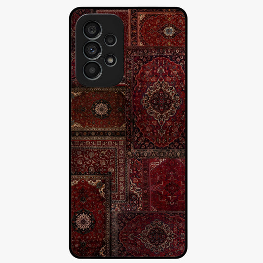 Persian Velvet Tale Glass Case showing flat back view with luxurious Persian velvet pattern artwork and glossy glass finish.