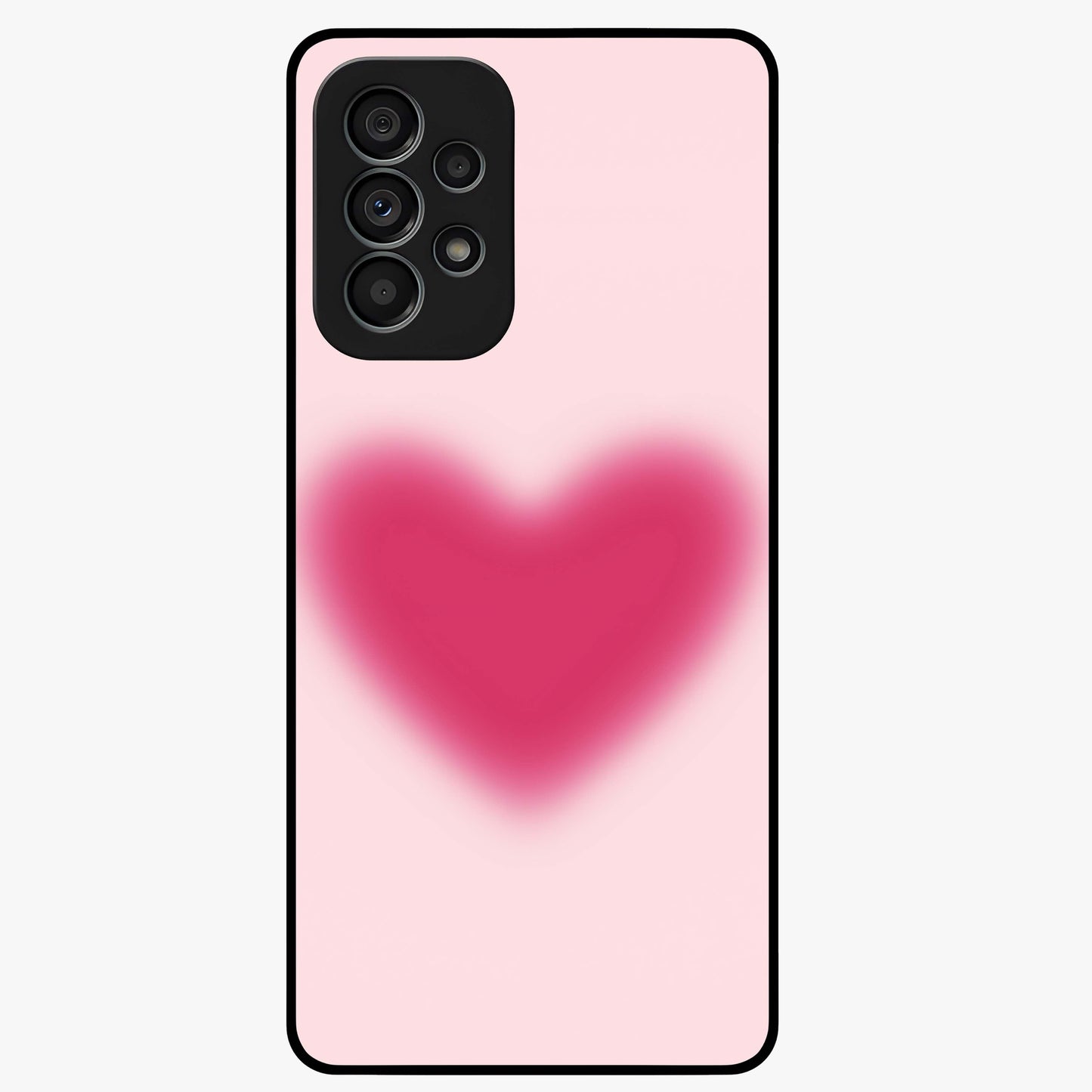 Pink Aura Heart Glass Case showing flat back view with glowing heart artwork and glossy glass finish.