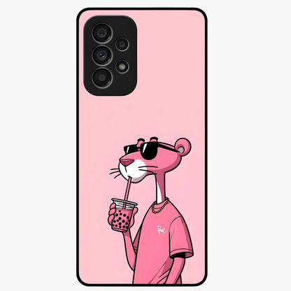 Pink Panther Glass Case showing flat back view with iconic pink panther artwork and glossy glass finish.