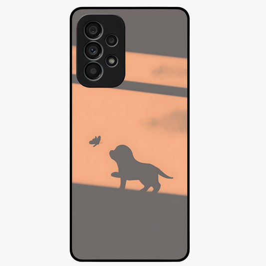 Puppy Shadow Art Glass Case showing flat back view with cute puppy shadow style artwork and glossy glass finish.