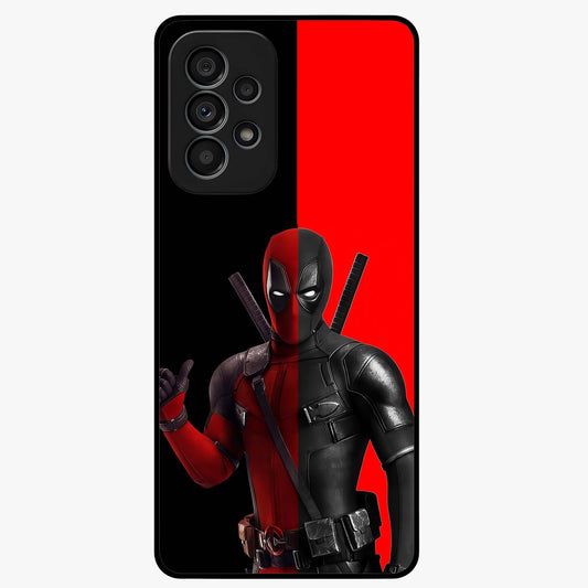 Red & Black Deadpool Theme Glass Case showing flat back view with bold comic inspired artwork and glossy glass finish.