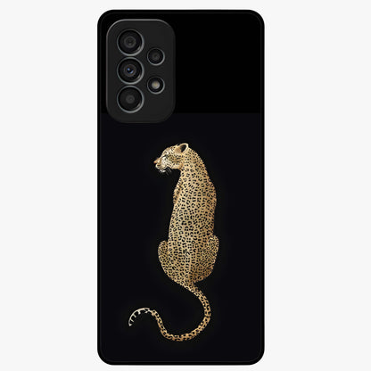 Regal Leopard Glass Case showing flat back view with bold leopard artwork and glossy glass finish.