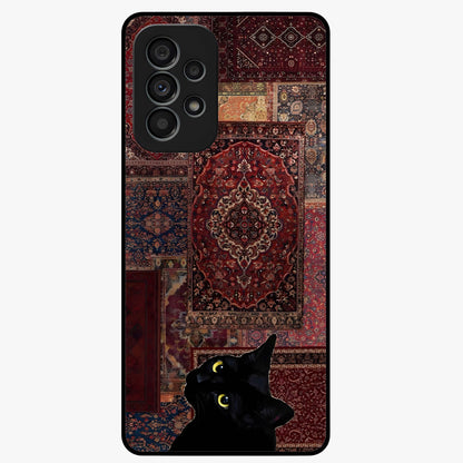 Regal Magic Cat Apple Glass Case showing flat back view with magical cat artwork holding apple and glossy glass finish.