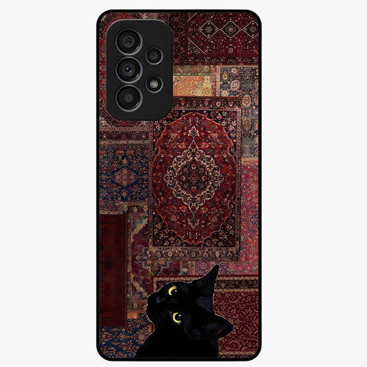 Regal Magic Cat Apple Glass Case showing flat back view with magical cat artwork holding apple and glossy glass finish.