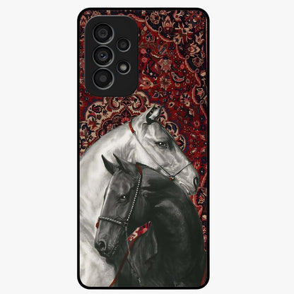 Regal Stallion Tapestry Glass Case showing flat back view with majestic horse tapestry artwork and glossy glass finish.