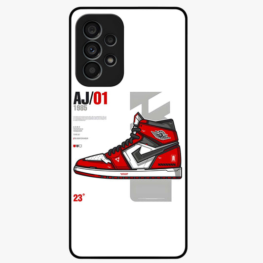 Retro Sneaker Blueprint Glass Case showing flat back view with sneaker blueprint style artwork and glossy glass finish.