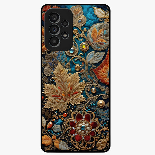 Royal Jewel Garden Glass Case showing flat back view with decorative floral garden artwork and glossy glass finish.