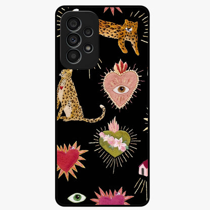 Sacred Jungle Heart Glass Case showing flat back view with jungle inspired heart artwork and glossy glass finish.