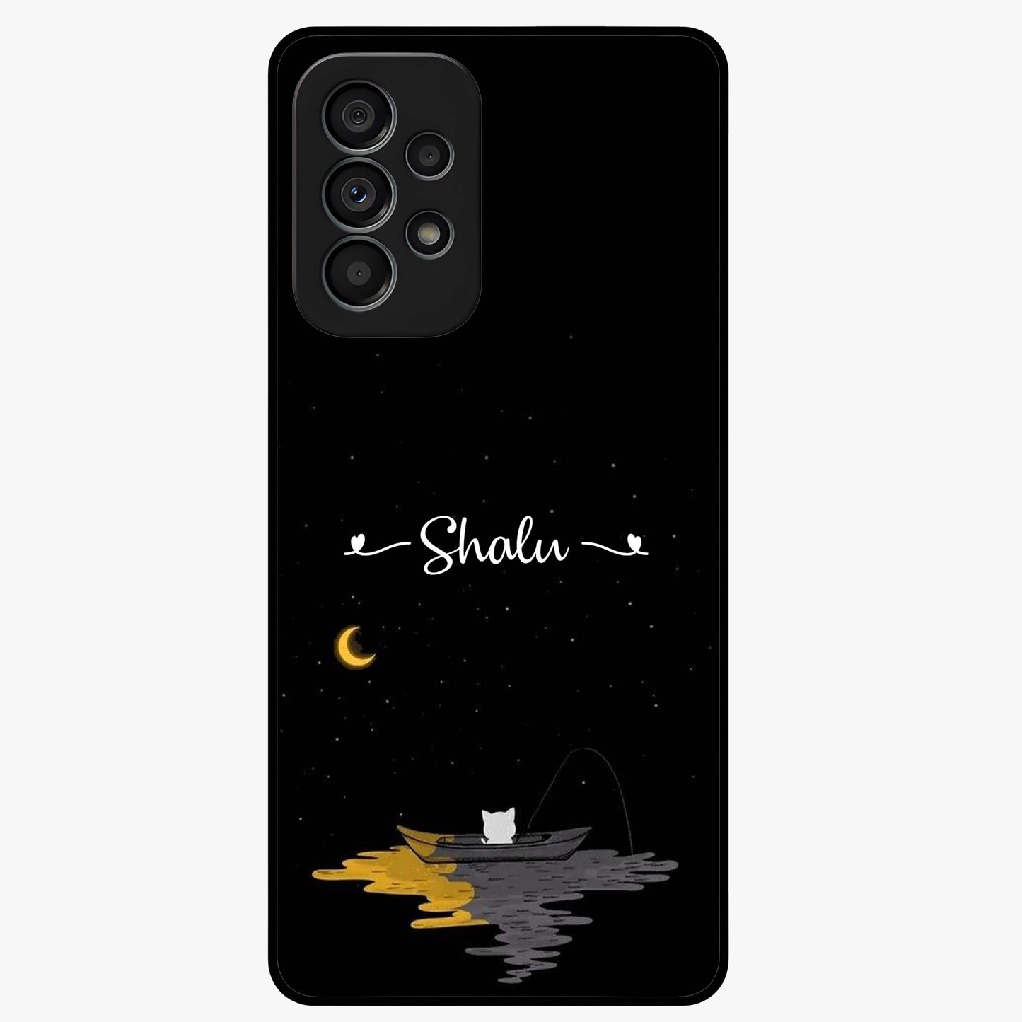 Silent Night Row Glass Case showing flat back view with calm night themed artwork and glossy glass finish.