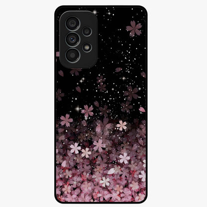 Small Starry Flowers Glass Case showing flat back view with delicate starry floral artwork and glossy glass finish.