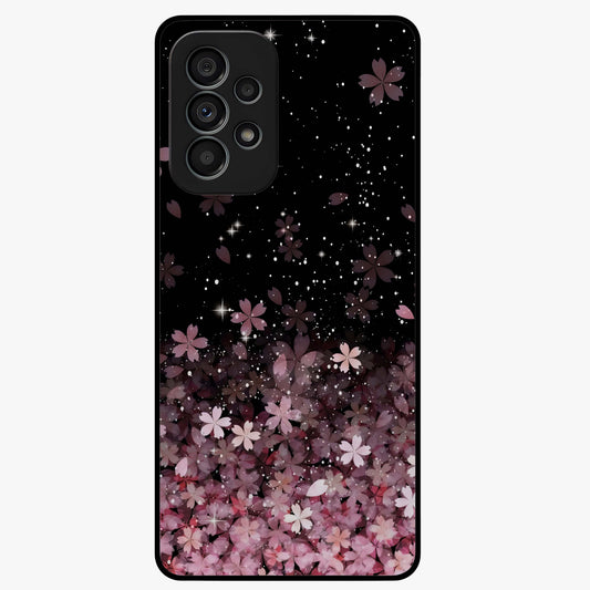 Small Starry Flowers Glass Case showing flat back view with delicate starry floral artwork and glossy glass finish.