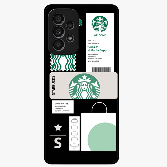 Starbucks Mocha Glass Case showing flat back view with coffee inspired artwork and glossy glass finish.