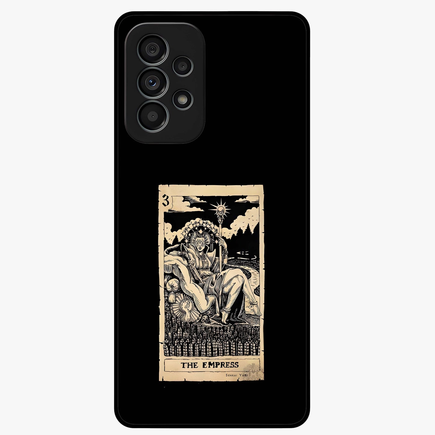The Empress Glass Case showing flat back view with regal feminine artwork and glossy glass finish.
