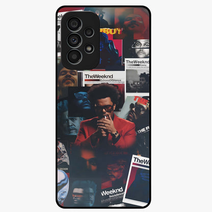 The Weeknd Glass Case showing flat back view with music inspired artistic portrait artwork and glossy glass finish.
