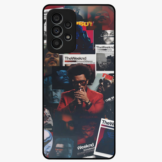 The Weeknd Glass Case showing flat back view with music inspired artistic portrait artwork and glossy glass finish.