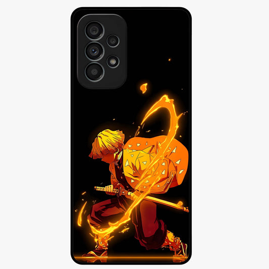 Thunder Flame Execution Glass Case showing flat back view with powerful flame and lightning artwork and glossy glass finish.
