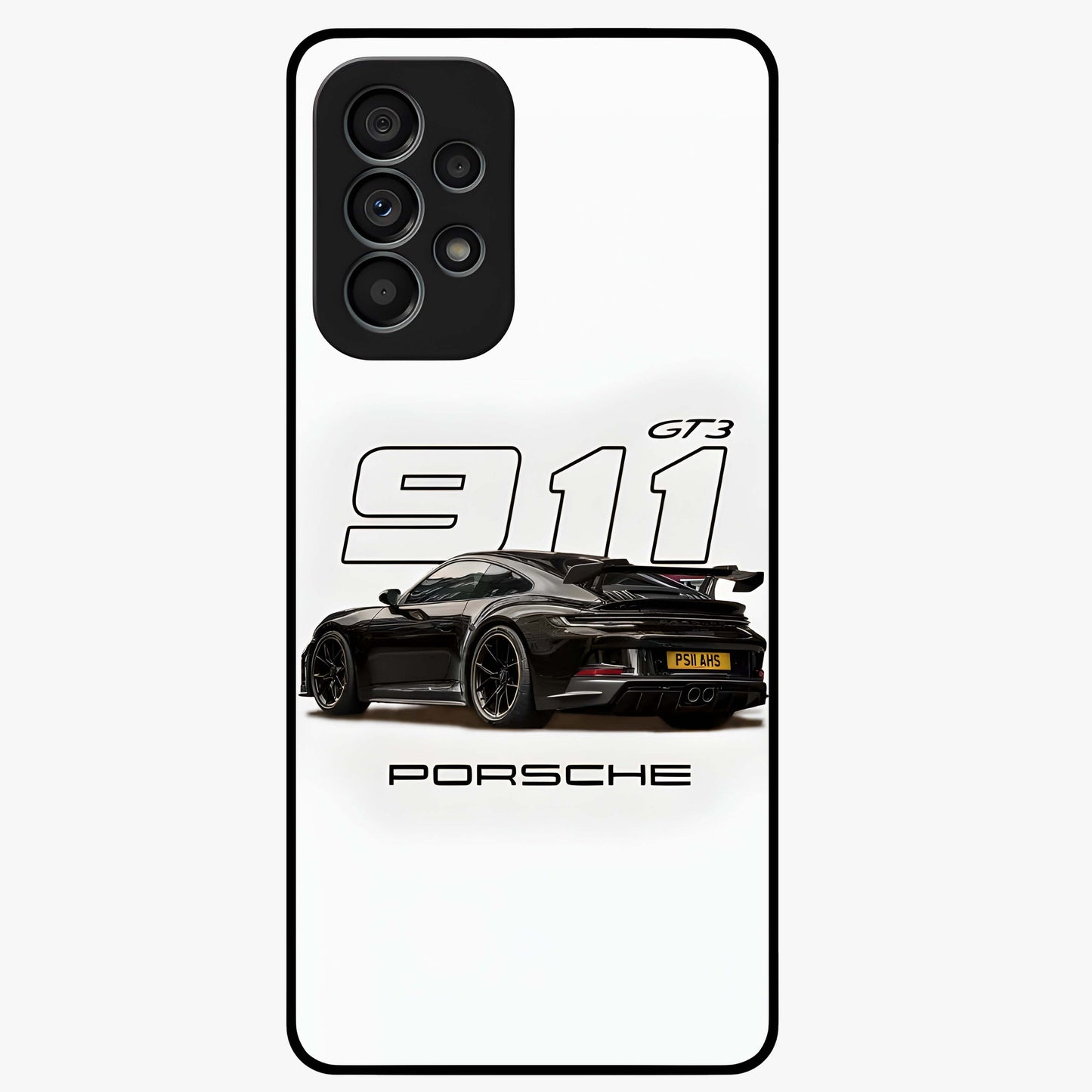 Turbo Legacy Icon Glass Case showing flat back view with iconic sports car inspired artwork and glossy glass finish.