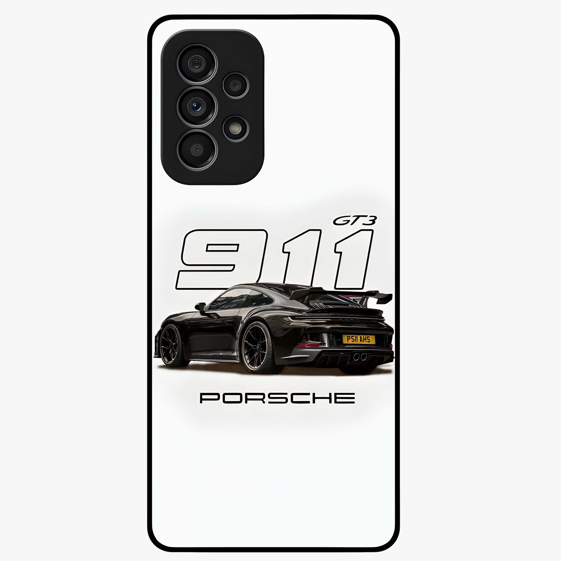 Turbo Legacy Icon Glass Case showing flat back view with iconic sports car inspired artwork and glossy glass finish.