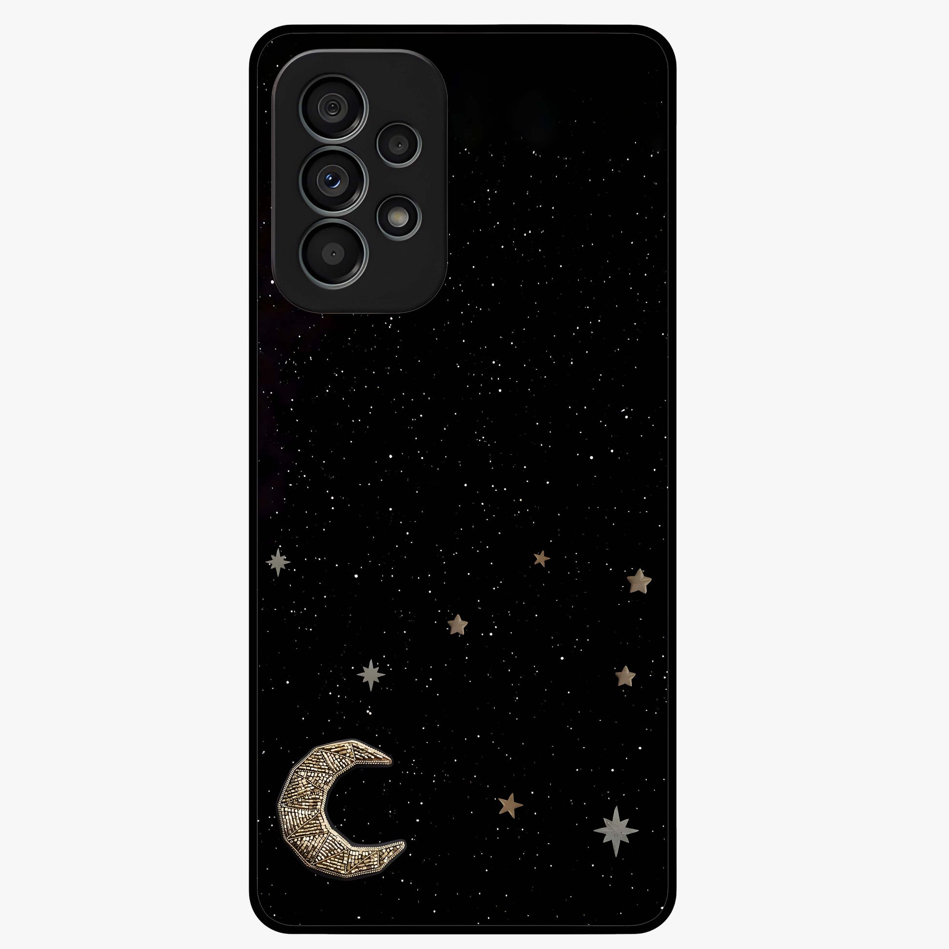 Twinkle Star With Half Moon Glass Case showing flat back view with star and half moon artwork and glossy glass finish.