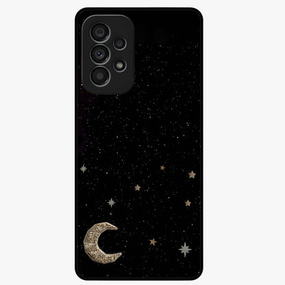 Twinkle Star With Half Moon Glass Case showing flat back view with star and half moon artwork and glossy glass finish.