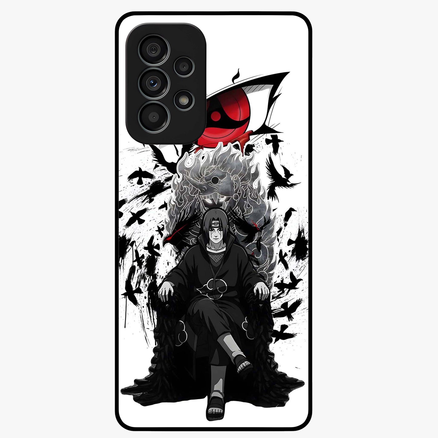 Uchiha Shadow Throne Glass Case showing flat back view with cosmic underwater themed artwork and glossy glass finish.