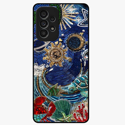 Universe Underwater Spark Glass Case showing flat back view with cosmic underwater themed artwork and glossy glass finish.