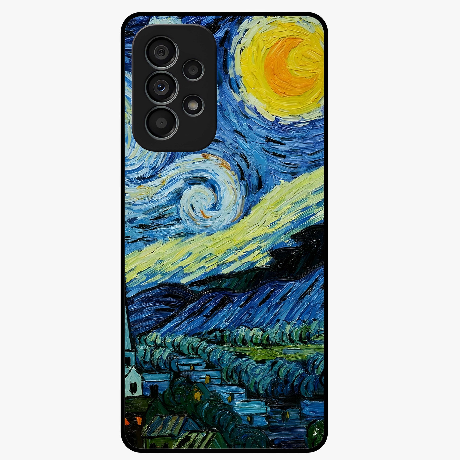 Van Gogh Art Glass Case showing flat back view with classic painterly artwork inspired by Van Gogh style and glossy glass finish.