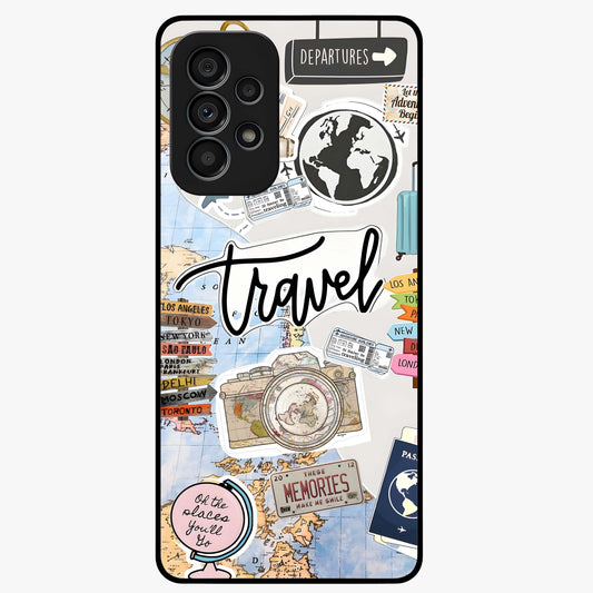 Wanderlust Journal Glass Case showing flat back view with travel inspired artwork and glossy glass finish.