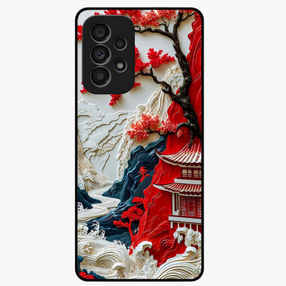 Whispers Of Sakura Waves Glass Case showing flat back view with cherry blossom wave artwork and glossy glass finish.