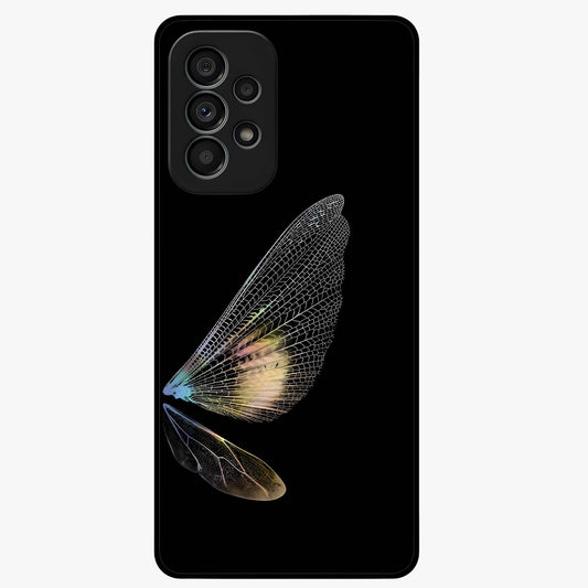 Whispers Of Wings Glass Case showing flat back view with graceful wing inspired artwork and glossy glass finish.