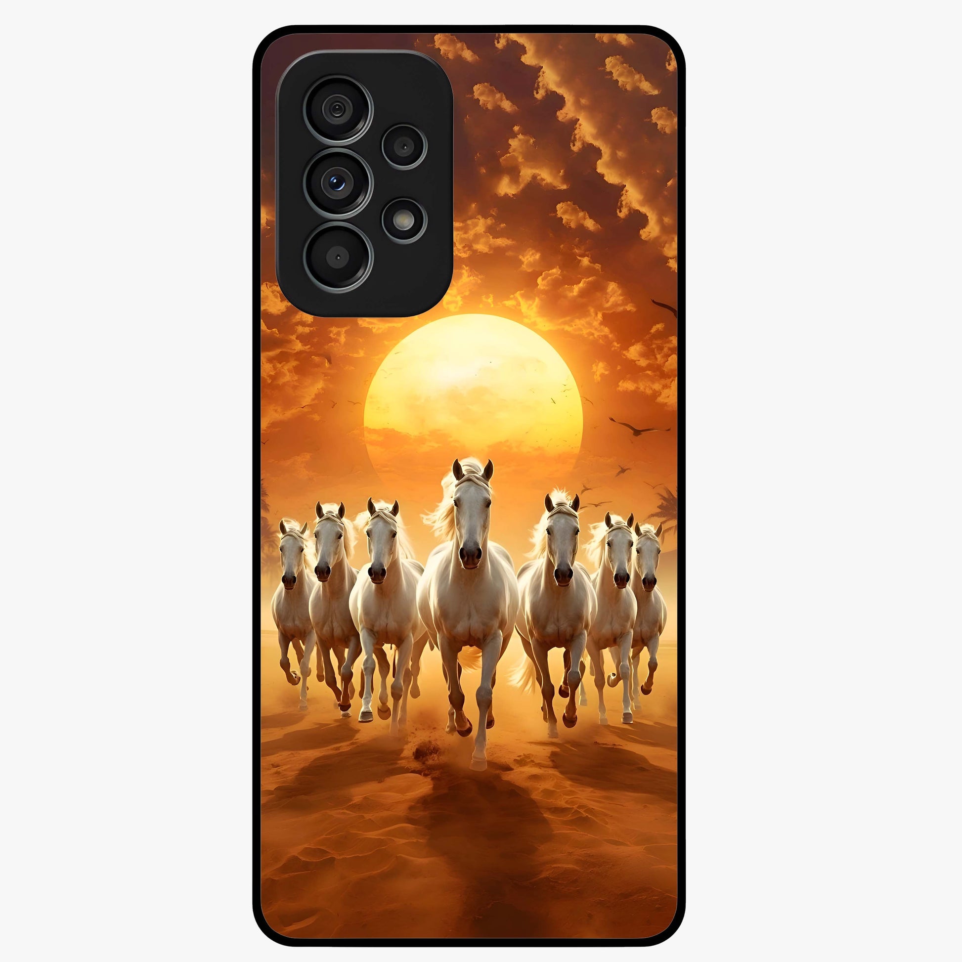 Wild Sunset Majesty Glass Case showing flat back view with majestic sunset landscape artwork and glossy glass finish.
