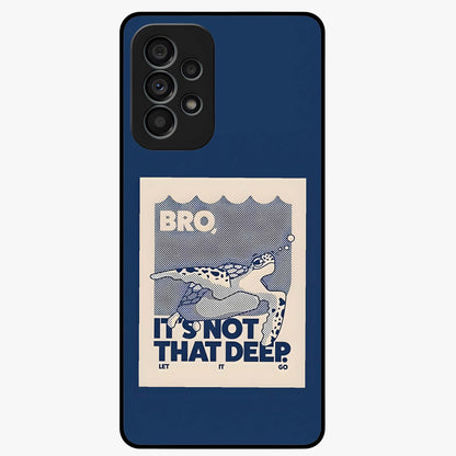 Worry Less Swim Glass Case showing flat back view with playful motivational artwork and glossy glass finish.