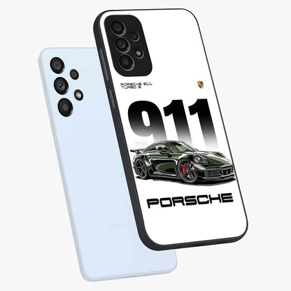 911 Turbo Dominance Glass Case displayed in premium angled mockup highlighting sporty car illustration and sleek glass surface.