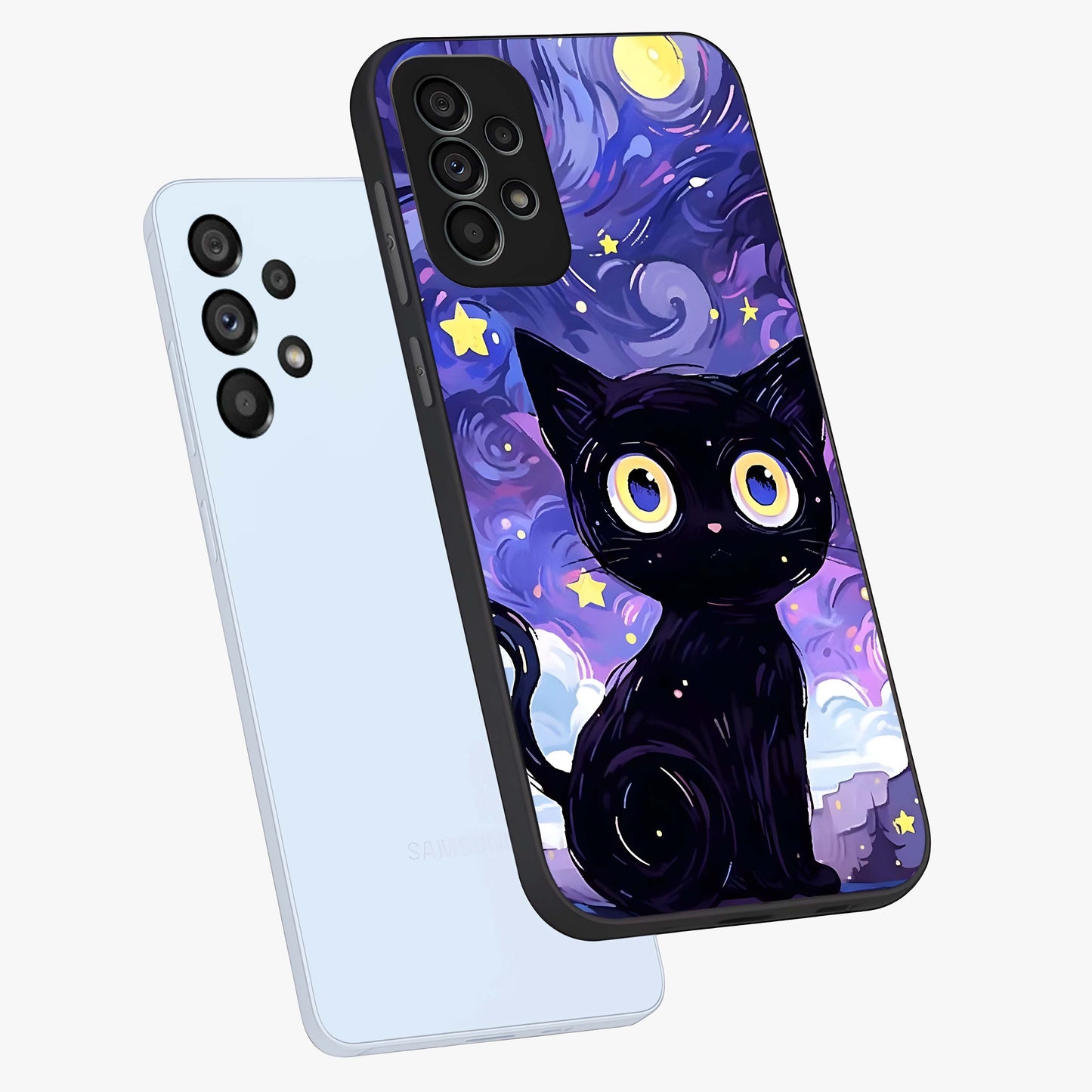Abstract Cat Art Glass Case displayed in angled mockup highlighting modern abstract cat artwork and sleek glass surface.