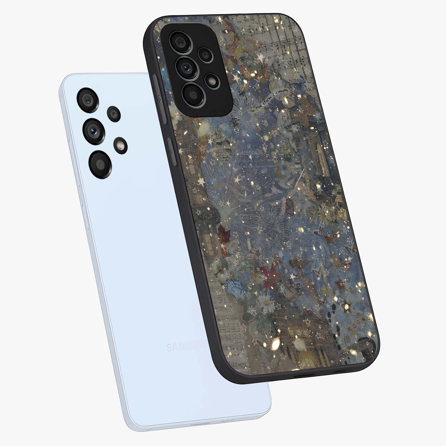 Aesthetic Astrolophia Glass Case displayed in angled mockup highlighting artistic aesthetic elements and smooth glass surface.